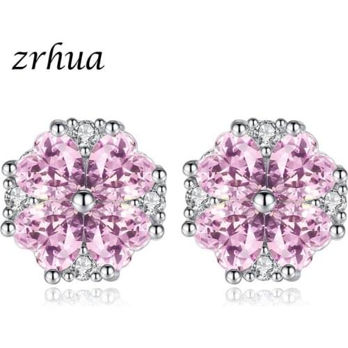ZRHUA High Quality 925 Sterling Silver Beautiful Flowers Shape Design Bright Cubic Zirconia Crystal Jewelry For Women Ladies