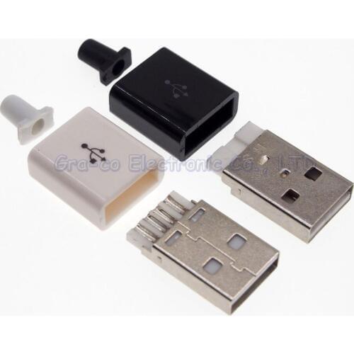 200set 3 in 1 A type 2.0 usb Male plug with Plastic shell Connector Kit Soldering wire DIY usb accessories