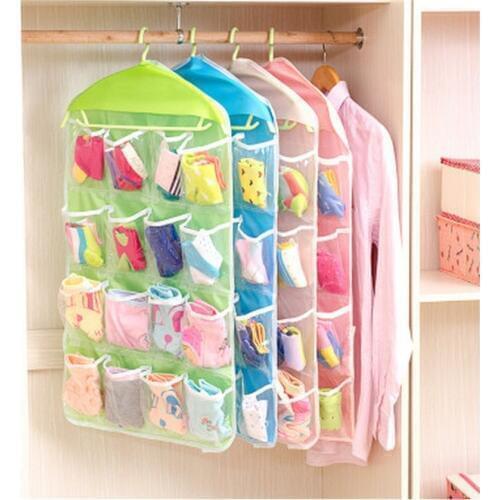 50Pcs 16 Pockets Thick Multifunction Clear Socks Bra Cosmetic Underwear Sorting Storage Door Wall Hanging Closet Organizer bag