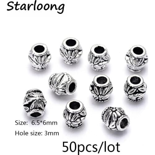 50pcs/lot 3mm hole antique vintage silver plated zinc alloy Retro Tibetan spacer beads DIY Jewelry making for strand bracelet