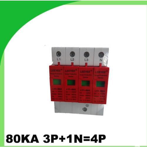 80KA 420v 4POLE 3P+N 80A 18mm width SPD House Surge Protector Protective Low-voltage Arrester Device