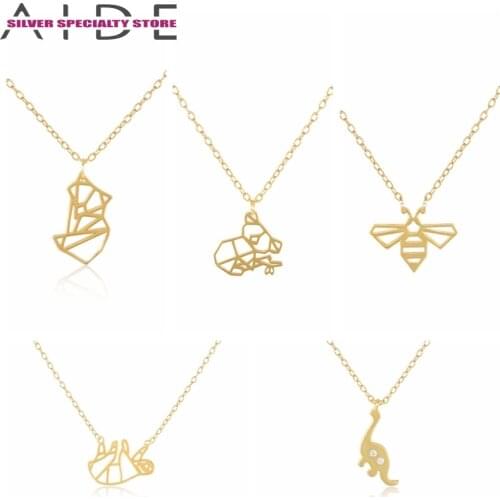 Aide 925 Sterling Silver Panda Origami Clavicle Necklace for Women Cute Animal Pendant Necklaces Collar Charms Jewelry for Gifts