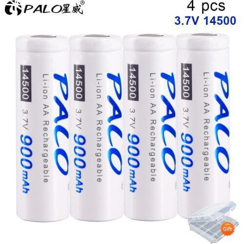 PALO 4PCS 14500 Battery 900mah 3.7v Li ion Lithium Rechargeable battery AA for Flashlight 3.7V Lithium 14500 Battery