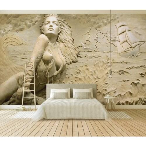 Atmospheric European golden 3D relief seaside sexy beauty background self-adhesive wallpaper mural