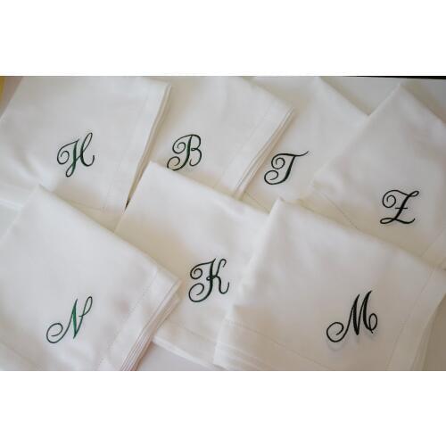 Script Font Monogram Embroidered white Dinner Cloth Napkins ,White Housewarming Gift Wedding Event napkin