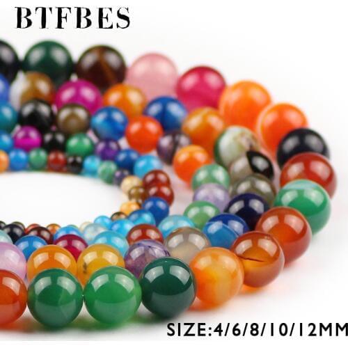 BTFBES Multicolour Stripe Carnelian Beads Natural Banded Stone 4 6 8 10 12mm Onyx Round Loose Bead Jewelry Making Accessorie DIY