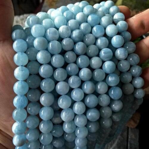 6-12mm Natural Light Blue Aquamarines Stone Beads Round Loose DIY Beads For Jewelry Making Beads Accessories 15'' Women Men Gift
