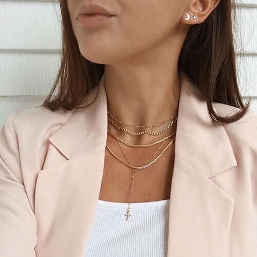 New 2020 Boho Fashion Pendant Necklaces For Women Vintage Gold Crystal Cross Snake Chain Necklace Multilayer Female Jewelry Gift