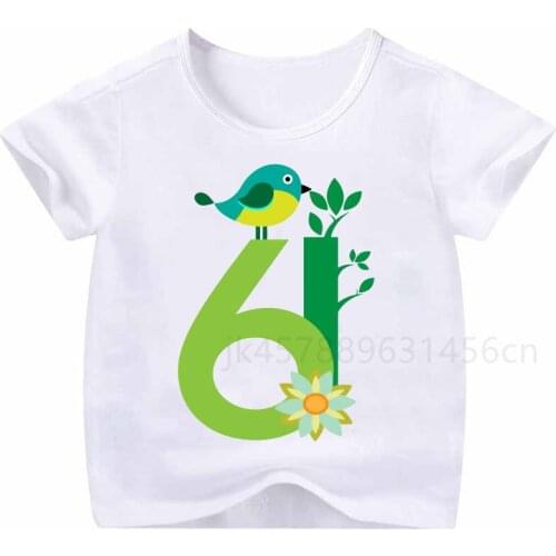 Numbers 1-9 Childrens Bird Print T-shirts Childrens Birthday T-shirts Party T-shirts Boys and Girls Gifts Funny T-shirts