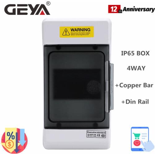 GEYA 4 Ways Electrical Distribution Box Waterproof Junction Wire Box for Circuit Breaker IP65 Enclosure with Copper Bar