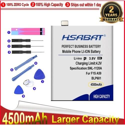 HSABAT 0 Cycle 4500mAh BLP601 Battery for OPPO F1S A59 A59M A59S A53 A53T A53M High Quality Replacement Accumulator