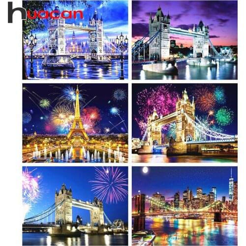 Huacan Diamond Painting Full Square Bridge 5D Diamond Embroidery Mosaic Landscape Kits Art Home Decoration