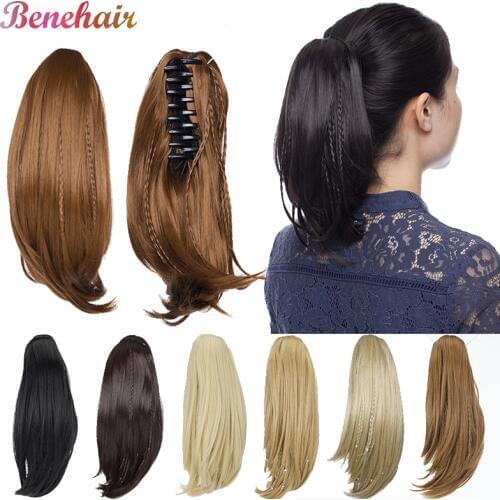 BENEHAIR Braid Ponytail Claw On Ponytail With Braids Hair Extensions Synthetic Clip In Ponytail Hairpiece For Women Fake Hair