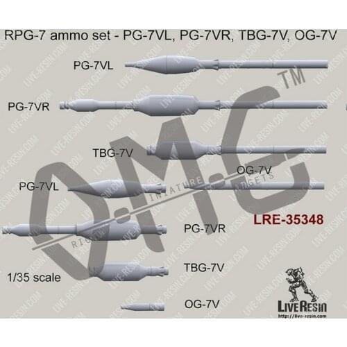 Live Resin LRE-35348 1/35 RPG-7 ammo set - PG-7VL, PG-7VR, TBG-7V, OG-7V