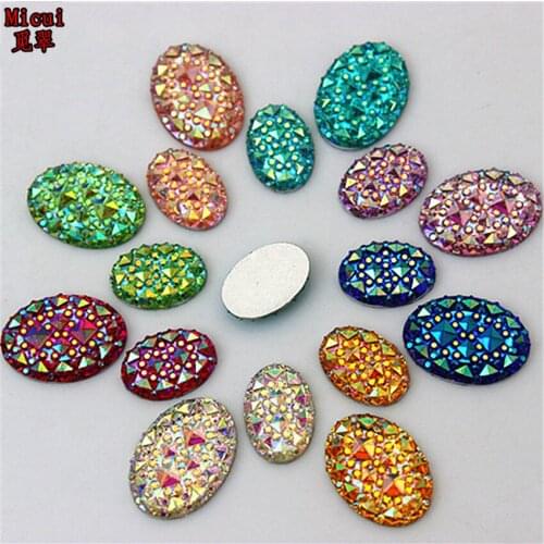 Micui 50PCS 10*14/13*18mm Crystal AB Resin Flatback Rhinestones Oval Non Hotfix Crystal Stone Strass for DIY Craft MC26