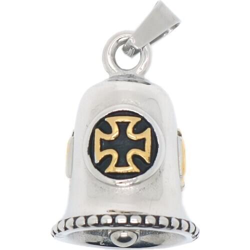 Mens 316L Stainless Steel Coll Cross Biker Bell Pendant