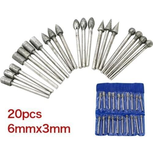 20/Pcs 3mm Grinding Cutting Head Drill Bits Shank Diamond Dremel Rotary Carving Polishing Tool Sets