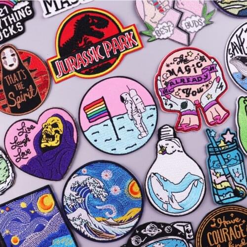 Van Gogh Patches DIY Iron On Patch On Clothes Embroidery Patches For Clothing Anime/Letter Patch For Clothes Stripe Stickers