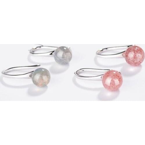 Natural Strawberry Crystal Pink Fresh Wild 925 Sterling Silver Personality Fashion Female Dangle Earrings SEA374
