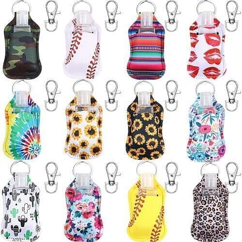 12Set Neoprene Keychain Holder Hand Sanitzer Holder Key Ring Clips 30ml Portable Clear Travel Bottle for Outdoor School Supply