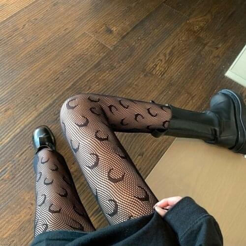New 1Pair Butterfly Moon Silk Stockings Cosplay Costumes Sexy Fishnet Tight Fashion Moon Black White Lolita Mesh Socks Tights
