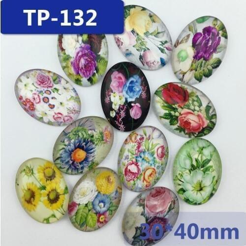 ZEROUP 30*40mm oval glass cabochon pictures mixed pattern fit base setting for jewelry embellishment flatback 10pcs/lot TP-132-O