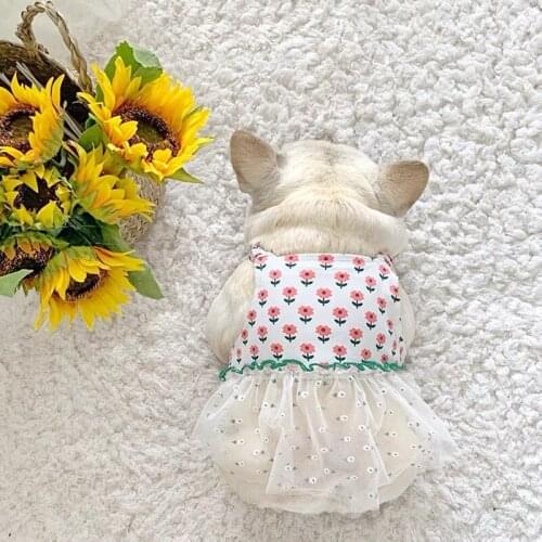 French Bulldog Flower Style Dress Pet Dog Summer Clothes For Small Medium Dogs Puppy Chihuahua Pug Corgi Clothing Skirt LAC40