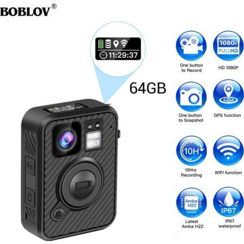 BOBLOV Wifi Police Camera 64GB F1 Body Kamera 1440P Worn Cameras For Law Enforcement 10H Recording GPS Night Vision DVR Recorder