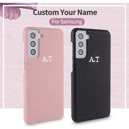 Luxury Leather Foil Print Custom Initial Name Phone Case For Samsung Galaxy A70 A7 2018 A50 S8 S9 S10 S21 Personalization Cover