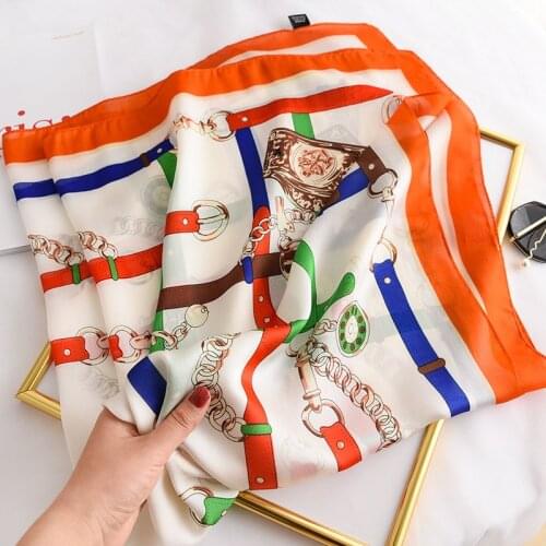 Spring Summer Silk Scarf Hijab Wraps Lady Luxury Printed Square Scarves Fashion Neckerchief Bandana Shawls and Wraps 2021 New