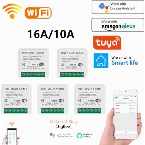 16A 10A 100-240V MINI Smart Switch Smart Life Wall Button Smart Light Switch Compatible With Tuya Alexa Google Home TSLM