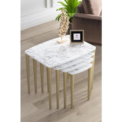 Modern Telwe Series Mdf 1. Grade 4 Pcs Zigon Coffee table And Medium Coffee table Pad White Marble coffe table