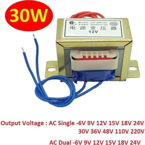 EI66 30W/VA Power Transformer Input AC 220V/380V~50Hz Output AC Single/Dual 6V 9V 12V 15V 24V 36V 110V to 220V Copper Core