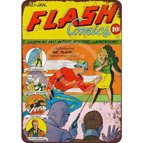 Vintage Tin Sign The Flash Comics #1 Reproduction Metal Tin Sign 8 X 12 Wall Stickers