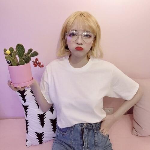Short sleeve T-shirt women 2019 new spring and summer Korean version of loose ulzzang cotton