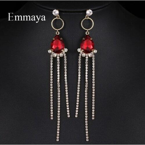 Emmaya New Sparking Waterdrop AAA Zirconia Elegant Long Earring WIth Tassels And Round Stones For Women First Choice In Party