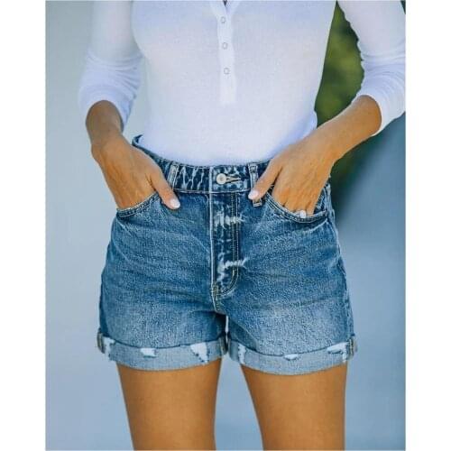 Women short Denim Hole Pants Slim Jeans Female Fashion Elastic short Frayed Elasticity Pants Blue Wear-Resistant Cheap pants