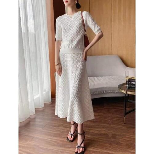 High Quality Sweater Sets 2021 Autumn Winter Knitted Sets Women Vintage Jacquard Patterns Knitted Pullovers+Long Maxi Skirt Set