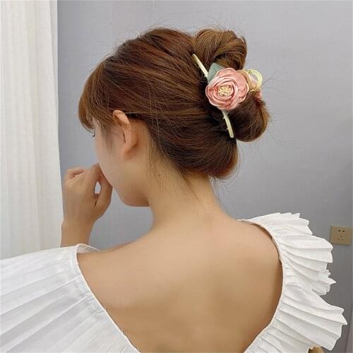 Champagne Rose Flower Catch Clip Female Summer Clip Headdress Hair Clips Ponytail Clip Temperament Hair Accessories Shark Clip