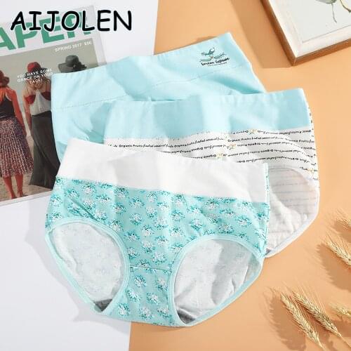 AIJOLEN Large Size Printed Ladies Mid-waist Underwear Cotton Cute Simple Underpants Soft Breathable Briefs Panties for Women