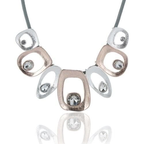 ELOYHI Women Necklace Geometric Big Glass Top Quality Double Collar Leather Choker For Lady Punk Trendy Neckalce&Pendants Gift