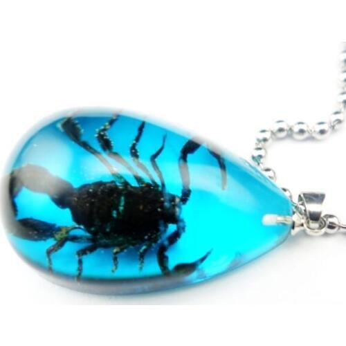 Free Shipping 10 pendant real black scorpion glow drop jewelry 50 CM stainless steel chain