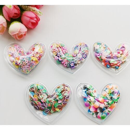 10pcs/lot 5*4.5cm Multi Style Transparent heart Flowing Patches Appliques for DIY Children Hair Clip Accessories