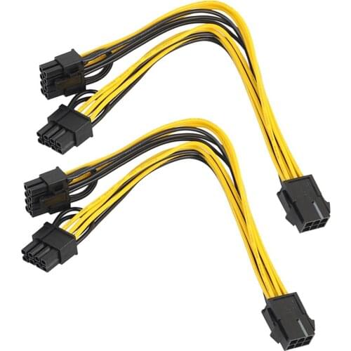 2pcs 6pin Female to Dual 8pin (6+2pin) Male Video Card Power Cable 20cm for BTC Miner Bitcoin Mining