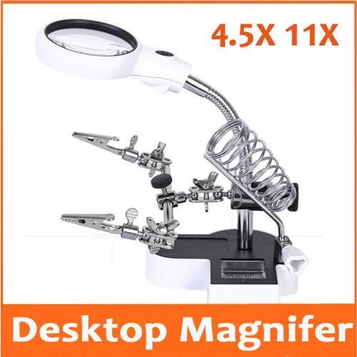 4.5x 11x USB Adjustable Table Lamp LED Illuminated Desk-top Welding Magnifier Cell Phone Circuit Board Repair Magnifying Glass