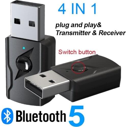 4 in 1 USB Bluetooth 5.0 Wireless Transmitter Receiver 3.5mm AUx Audio Adapter for Bluetooth Speaker TV PC Car Kit