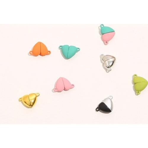 5Pair Per Pack Heart Magnet Beads Alloy Jewelry Making Pink Blue Black Gold Color Matte Surface Magnet Double Hang DIY Bracelet