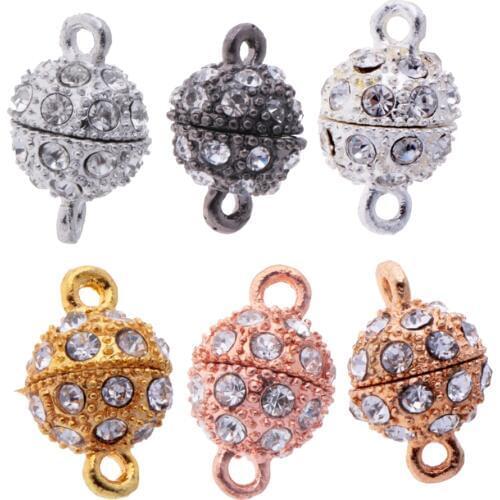 6 Pieces Rhinestone Round Ball Brass Magnetic Clasps Jewelry Finding for Necklaces Bracelets Earrings Making