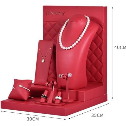 Big red gold cabinet props ring necklace earrings display ornament stand