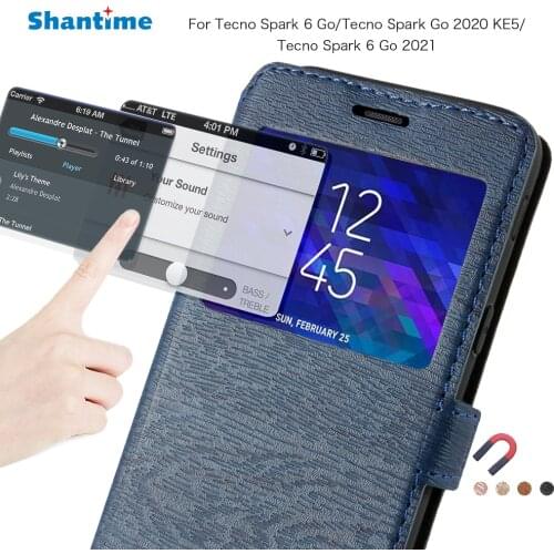 PU Leather Phone Case For Tecno Spark 6 Go Flip Case For Tecno Spark 6 Go View Window Book Case Soft TPU Silicone Back Cover